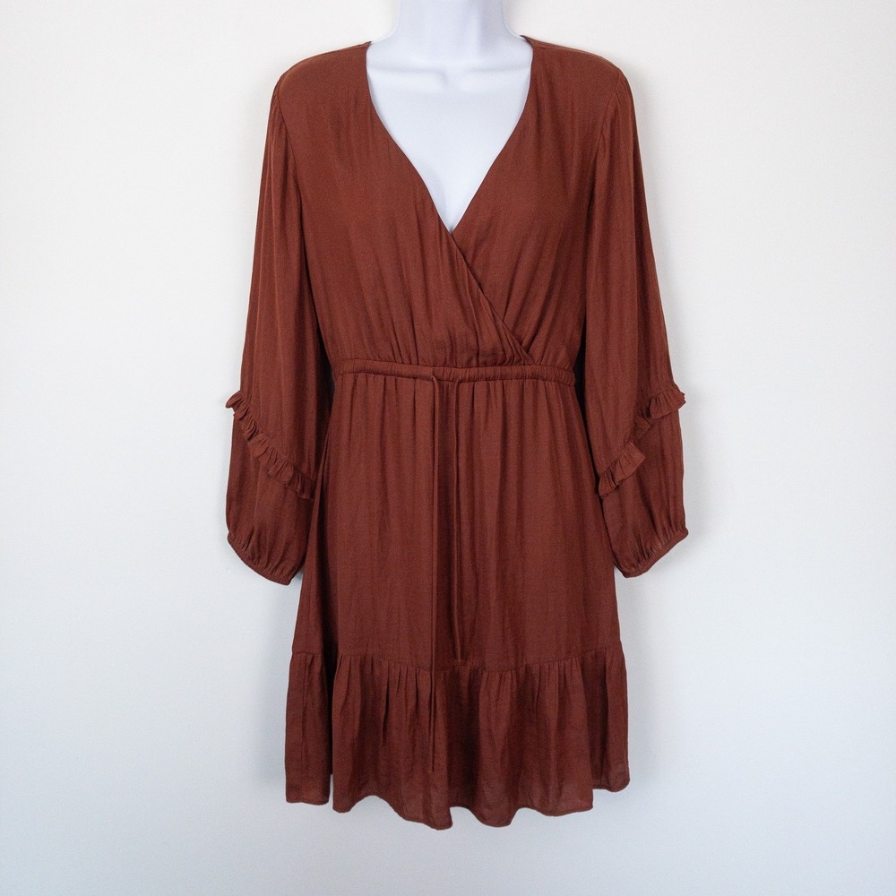 Dolan Anthropologie Tiered Neutral Dress Womens Small Brown Lined Knee Length